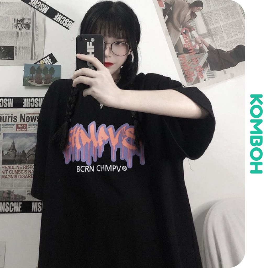 Áo thun nữ form rộng KOMOBH tay lỡ unisex đẹp oversize, áo phông nam nữ form rộng CHMAVS KOMBOH A127