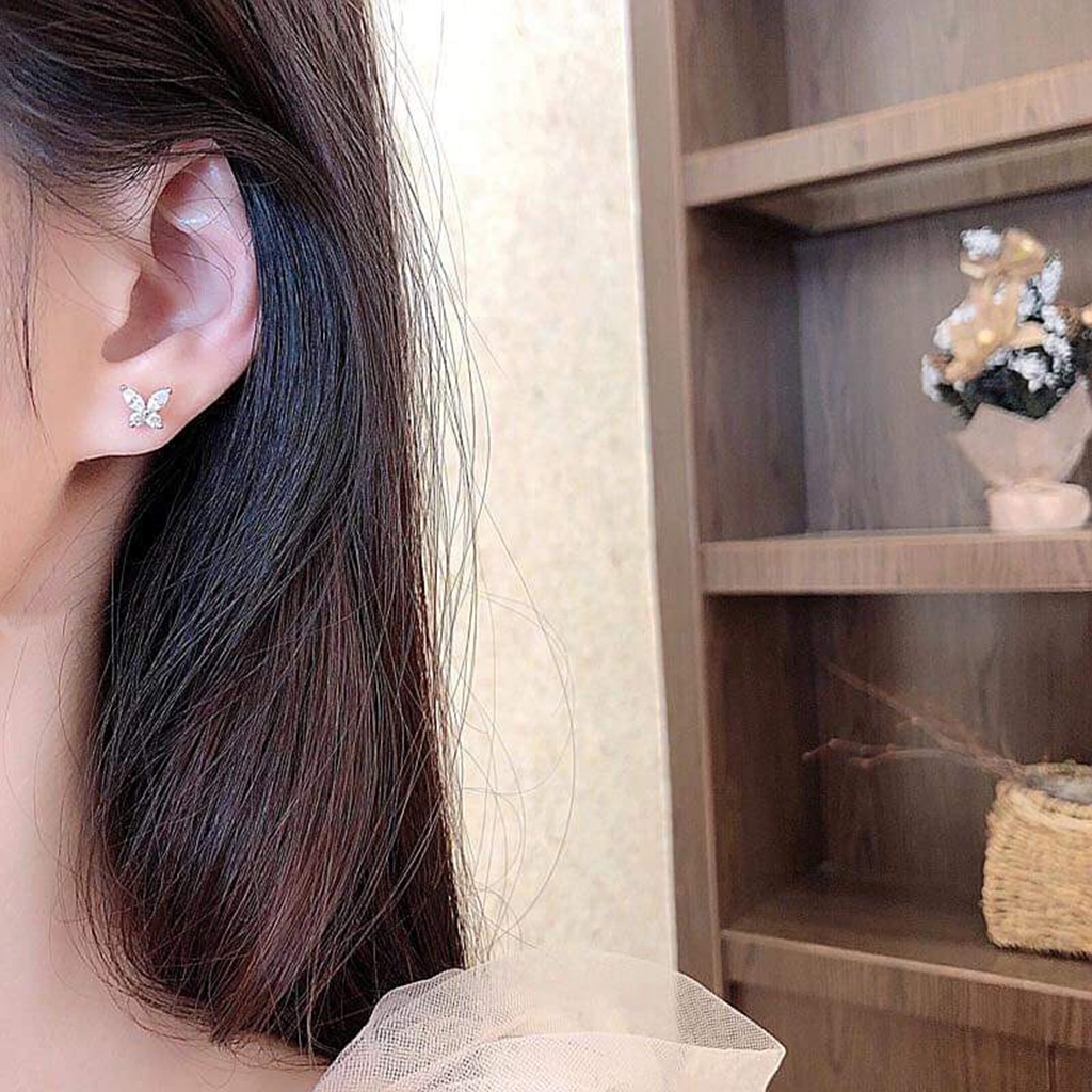 Khuyên tai bạc Van Jewelry V10727 Khuyên Hồ Điệp trắng nạm đá nhỏ xinh