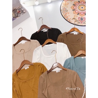 Áo thun tăm croptop cổ U quốc dân.