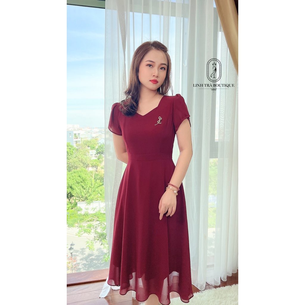 Linh Trà - Đầm Trung Niên Dáng Dài [TM 286] Cao Cấp Vải Voan Tay Ngắn Cho Mẹ U40 U50