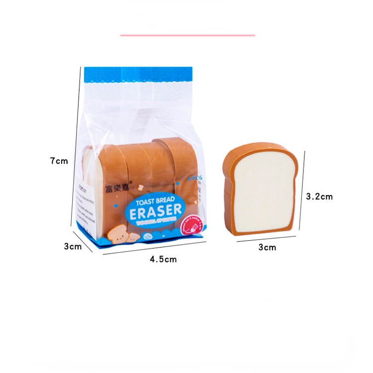 Set 4 Cục Tẩy Bằng Cao Su Mềm Hình Bánh Mì Nướng Nhỏ Gọn Tiện Lợi