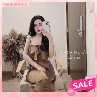Set Nữ áo crotop nơ ngực mix quần culotes dập li 2 màu