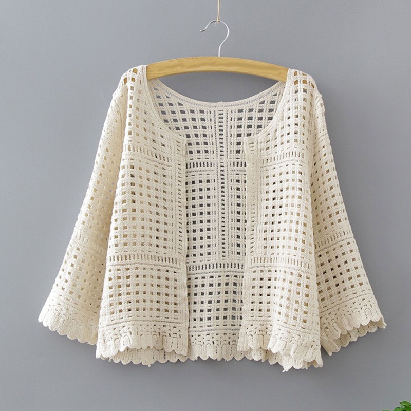 Brroa Áo Khoác Cardigan Dệt Kim Tay Loe 3 / 4 Phối Ren Họa Tiết Kẻ Sọc Thời Trang Xuân Hè Cho Nữ