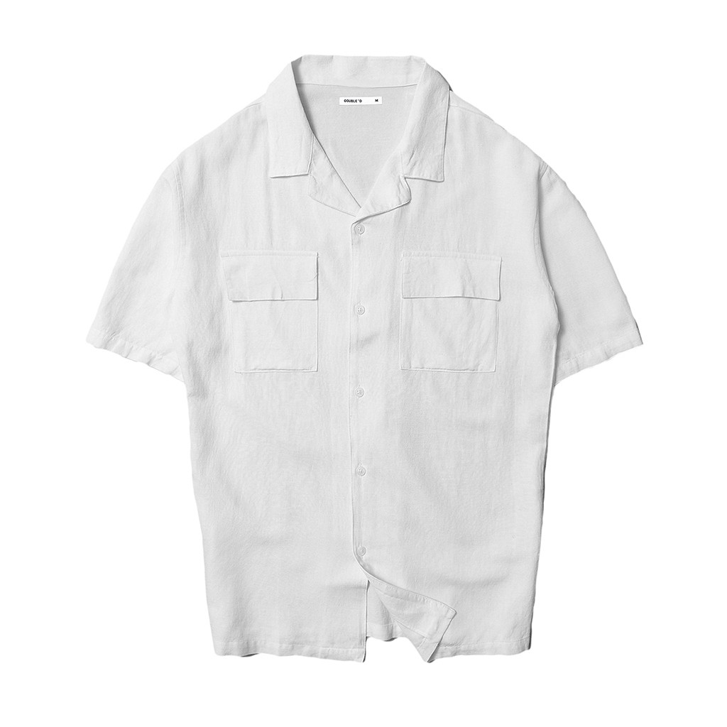 Áo sơ mi nam Double'D cổ Danton tay ngắn chất liệu LINEN thấm hút mồ hôi tốt SLN