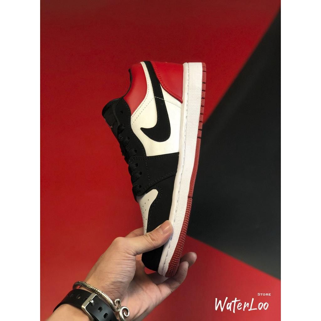 Giày Thể Thao, Giày Sneaker Air Jordan 1 Low Black Toe Trắng Mũi đen Gót đỏ Waterloo Shop