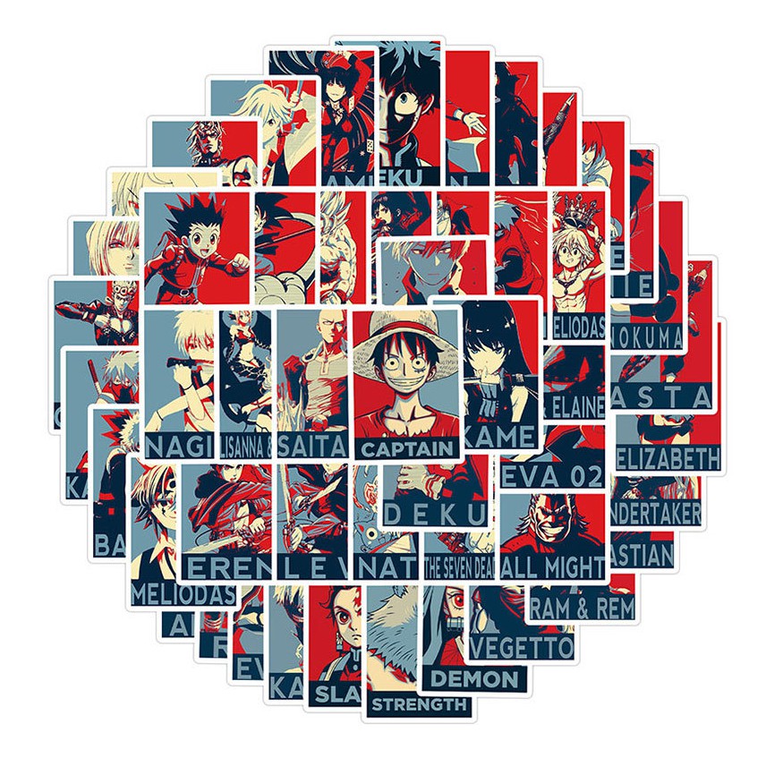 Combo 50 sticker Nhân vật Anime phong cách poster retro không thấm nước dán one piece, Kimetsu no yaiba, Naruto, Dragon