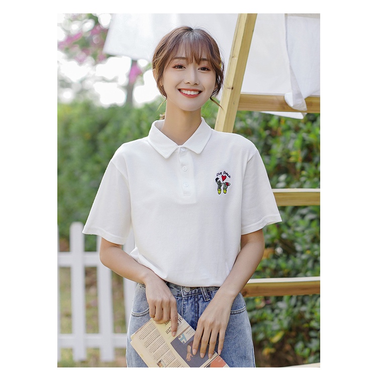 Áo Nữ Form Rộng, Áo Thun Polo Nữ Có Cổ Trụ Cotton Form Unisex In Cặp Đôi Xương Rồng Siêu Dễ Thương TTQ0076
