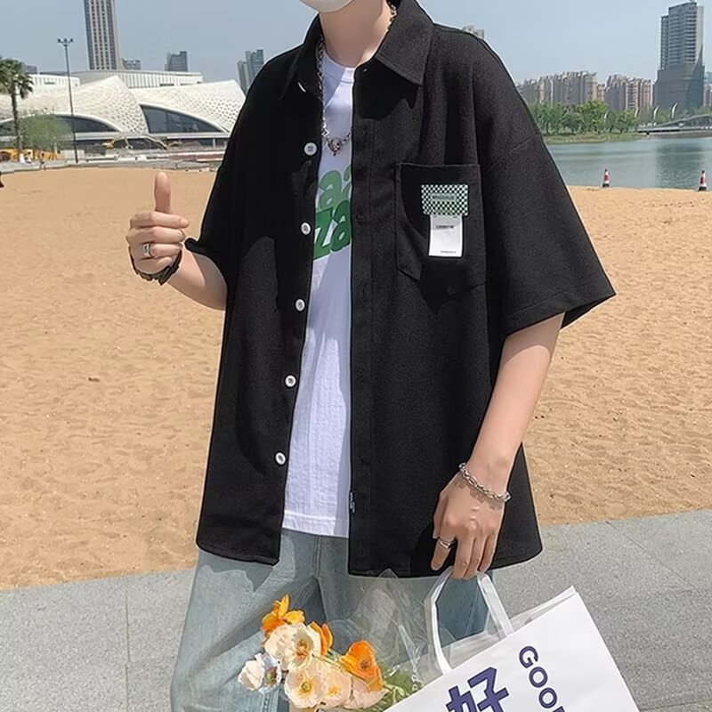 Áo Sơ Mi Ngắn Tay Dáng Rộng Thời Trang Mùa Hè Hàn Quốc Dành Cho Nam