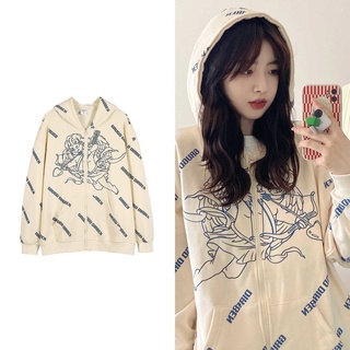 Áo Khoác Cardigan Tay Dài Dáng Rộng In Hình Thần Cupid Thiên Thần Thời Trang Xuân Thu Cho Nữ