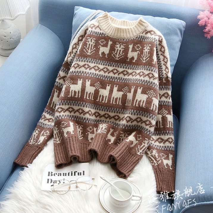 L085 - Áo len nữ hoạ tiết vintage hàng Quảng Châu (Kèm ảnh thật)