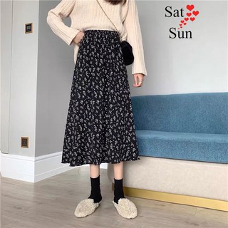Chân váy midi hoa nữ dáng dài phong cách vintage satsun