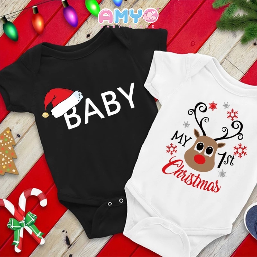 Bodysuit noel cho bé bộ body bé gái bé trai cotton quần áo sơ sinh đồ noel liền thân bé đầy tháng 3 6 9 12 tháng 2 tuổi