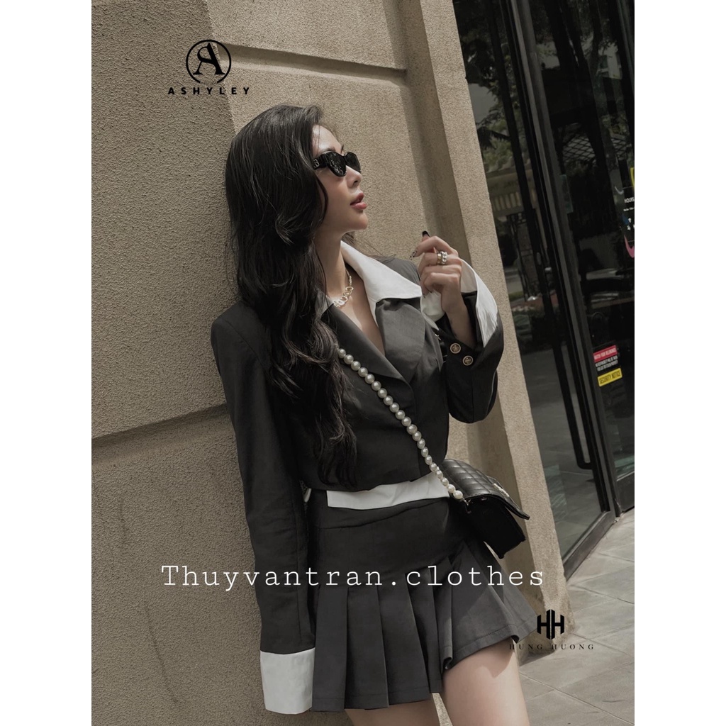 SET ÁO VEST CROP PHỐI MÀU CHÂN VÁY XOÈ SIÊU XINH