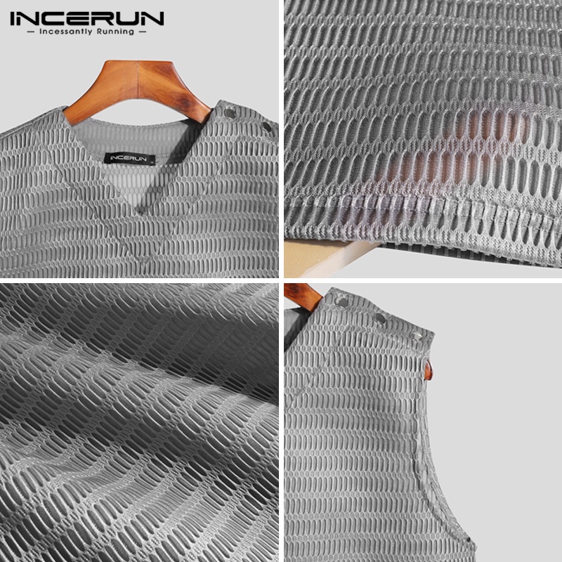 Áo ghi lê INCERUN cổ chữ v dáng rộng phong cách Hippie thời trang mùa xuân cho nam giới