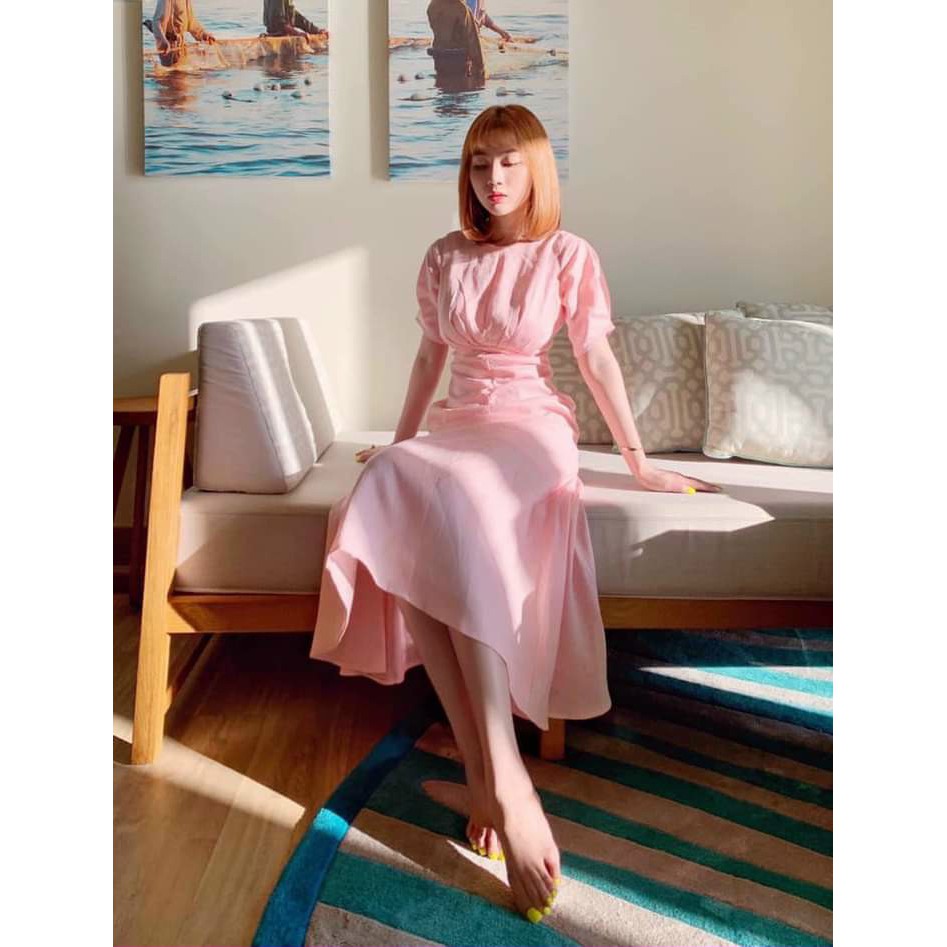 Váy Dự Tiệc Váy Thiết Kế Nhún Eo Chất Linen Mịn Đẹp Hanaki HNK1003 | BigBuy360 - bigbuy360.vn