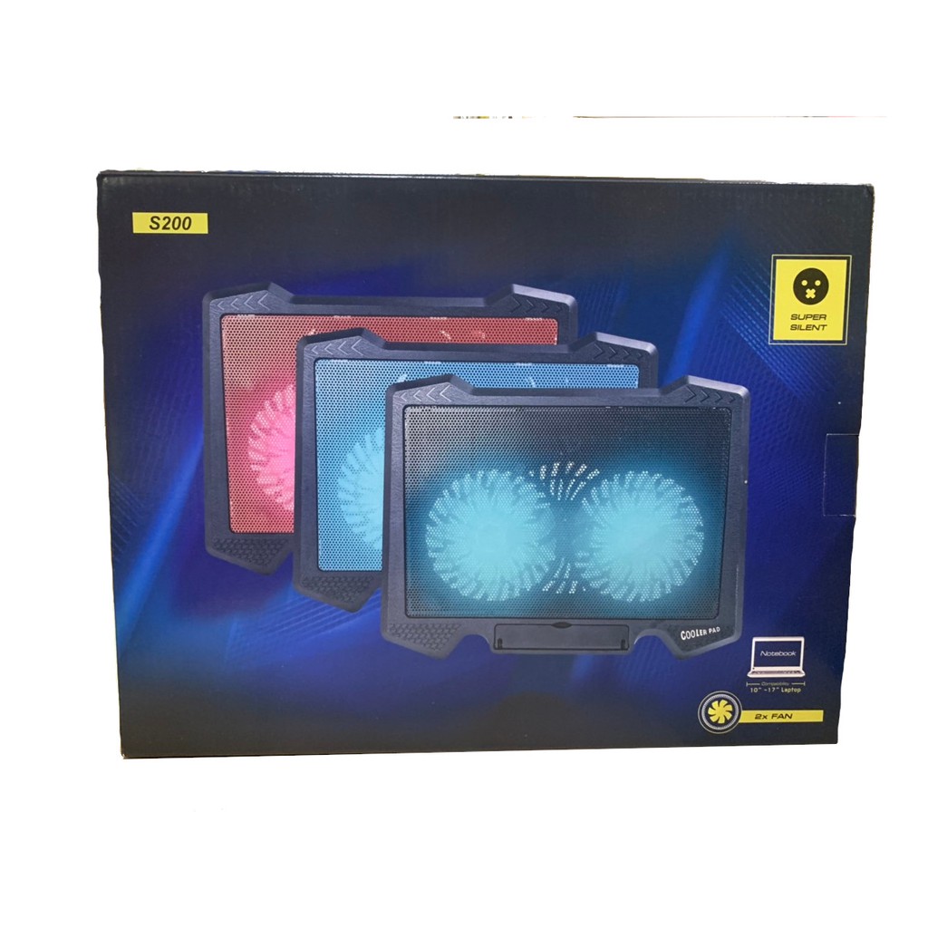 Quạt Fan tản nhiệp laptop từ 14' - 17' Cooler Pad S200 đen , đỏ 2 quạt có đèn