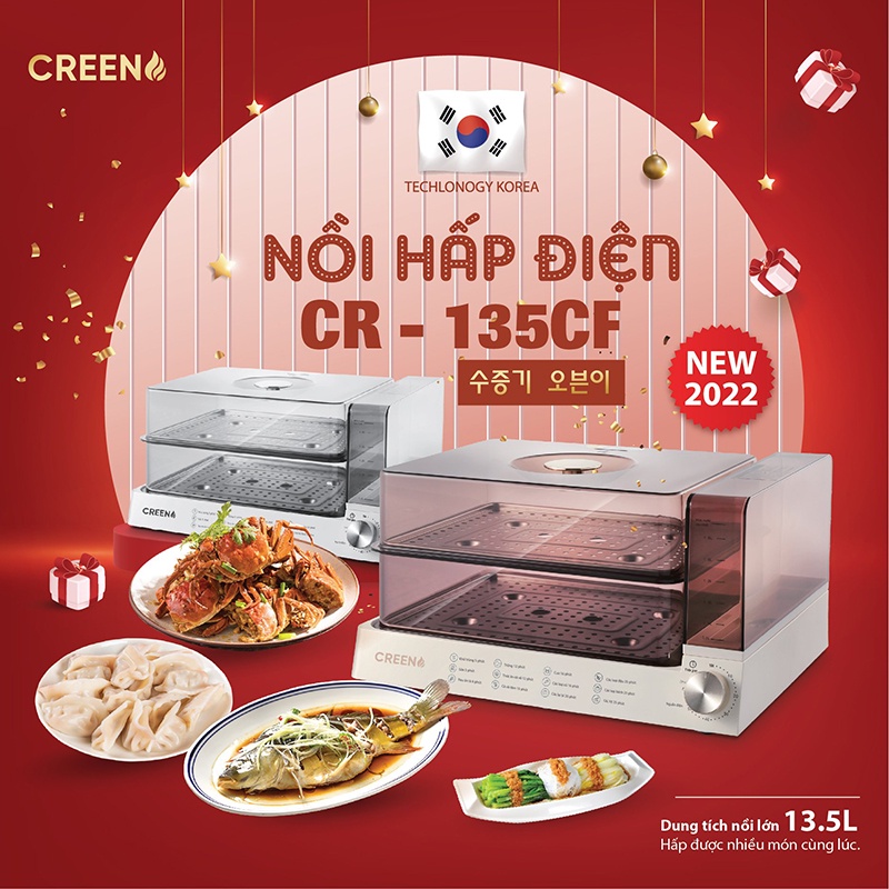 Nồi hấp điện thương hiệu Creen dung tích 13.5 lít, công nghệ sản xuất tiêu chuẩn Hàn Quốc | Bảo hành 1 năm