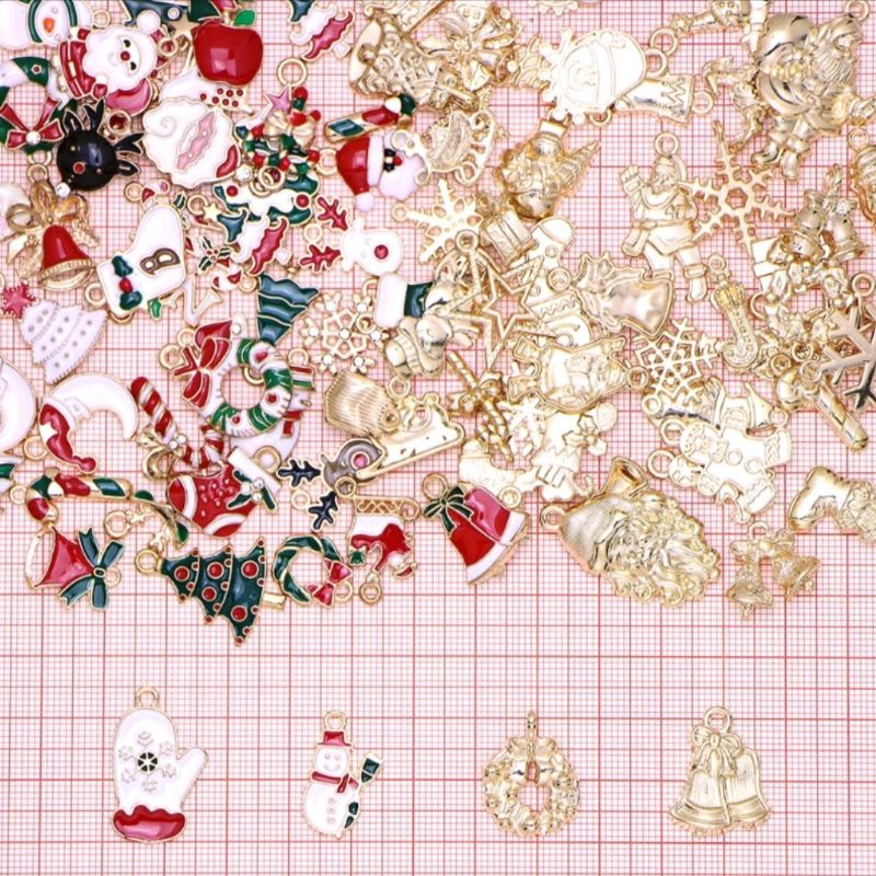 Set 5 mặt dây chuyền Giáng Sinh - Nguyên liệu làm vòng tay, cột tóc, móc khóa Noel