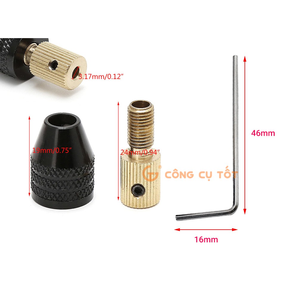 Đầu kẹp mũi khoan trục 3.17mm đường kính 0.3-3.4mm