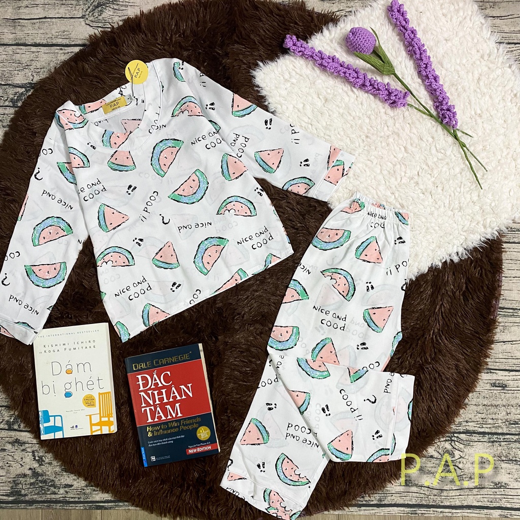 Pijama đồ ngủ cho bé trai và bé gái tay dài quần dài áo không nút chất tole màu trắng