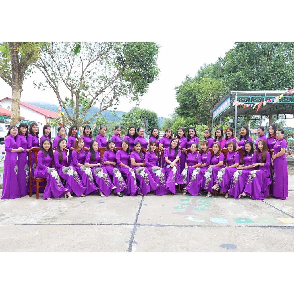 Áo dài nữ đẹp Màu tím, Áo dài thêu sen - Mã T32