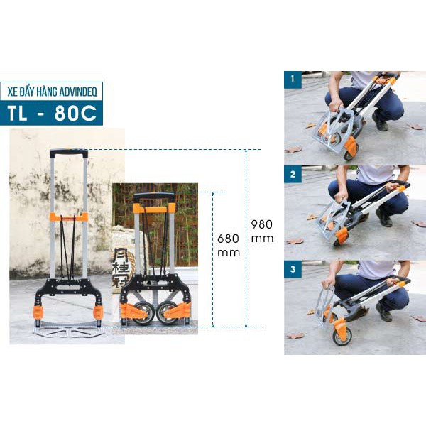 [Chính hãng]Xe đẩy hàng 2 bánh rút gọn ADVINDEQ TL-80C tải trọng 80kg