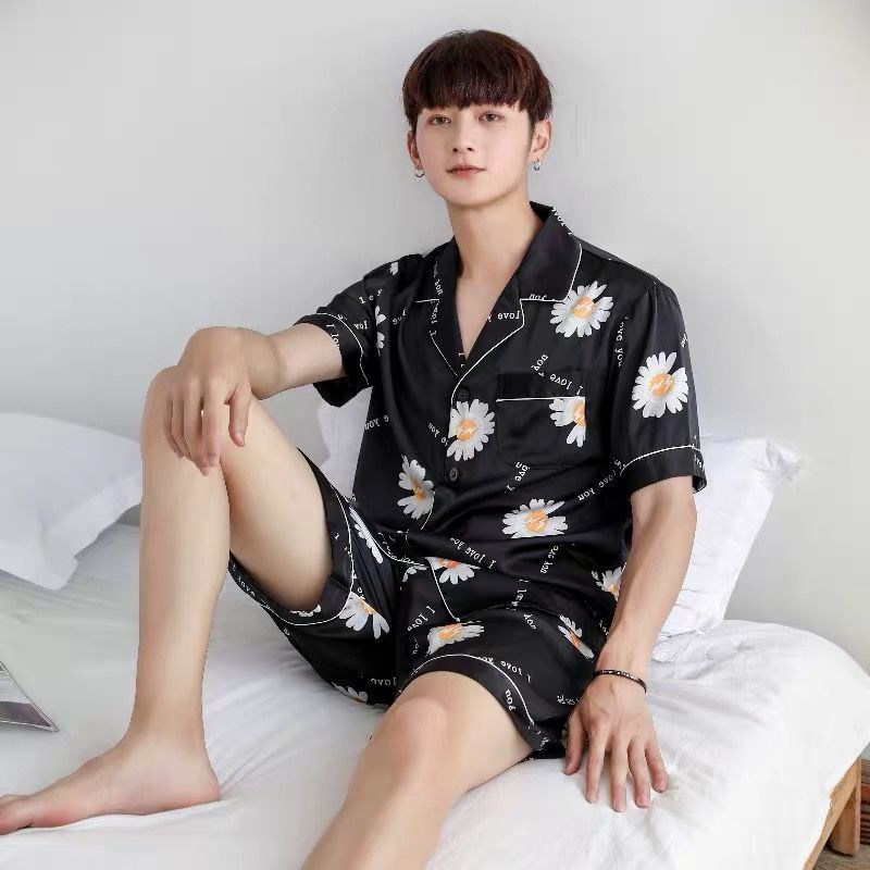 Bộ đồ ngủ ngắn tay bằng vải lụa thoải mái cho nam | BigBuy360 - bigbuy360.vn