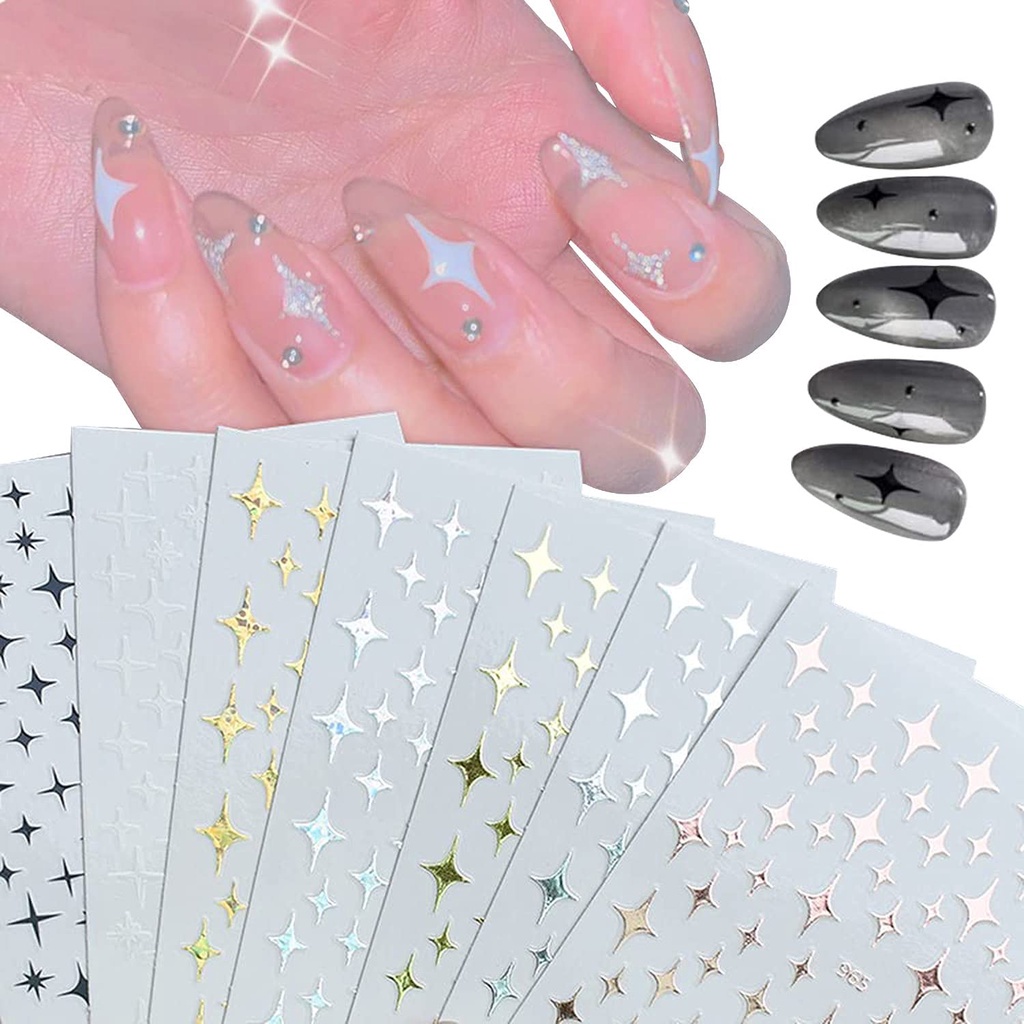 1 Tờ Nhãn Dán Móng Tay Acrylic Họa Tiết Ngôi Sao Lấp Lánh 3D DIY
