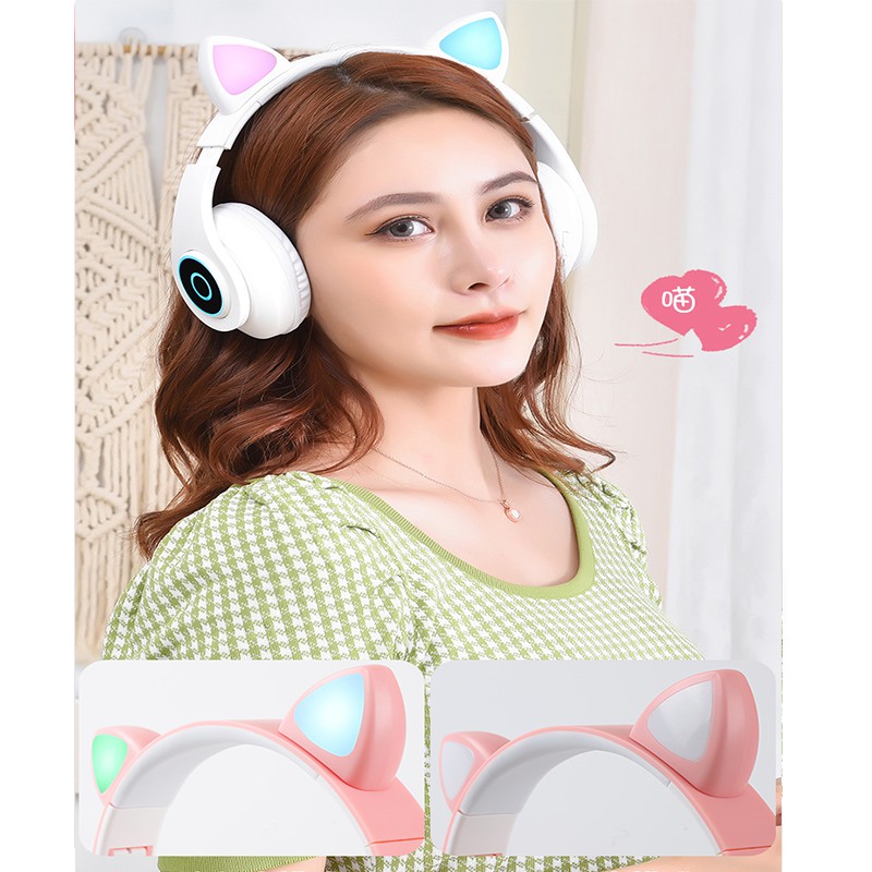 Tai nghe bluetooth tai mèo Gozoda cao cấp, headphone tai mèo đáng yêu chống ồn âm thanh trầm ấm