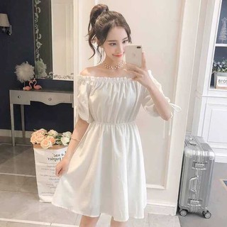 Đầm kate bẹt vai thắt eo xinh xắn