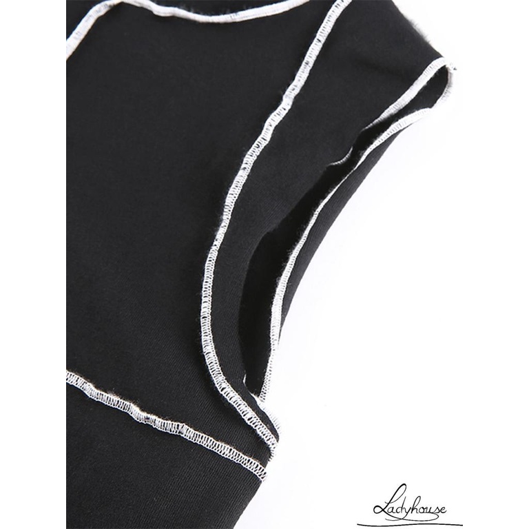 Áo Croptop Không Tay Co Giãn Họa Tiết Hình Học Cho Nữ