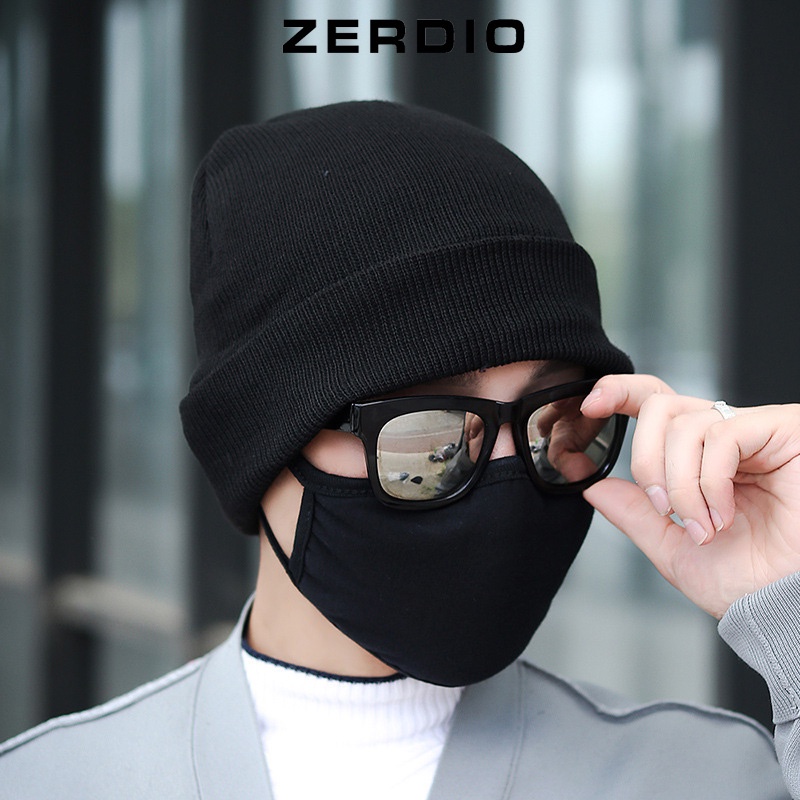 Nón, mũ len beanie trơn màu đen, xám, tím than cho nam, nữ có lót nỉ cực ấm