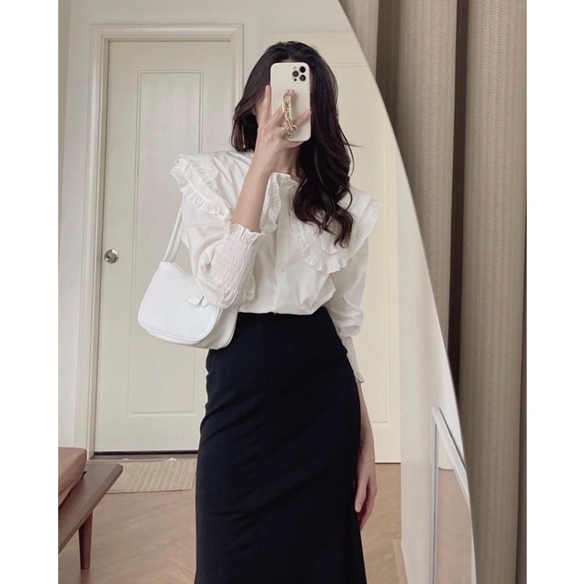 Chân váy đuôi cá dáng dài màu đen phong cách Hàn - Lumii