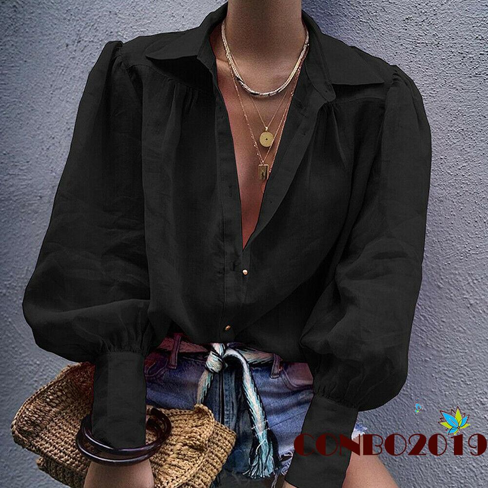 Áo sơ mi nữ tay dài cổ chữ V thời trang công sở