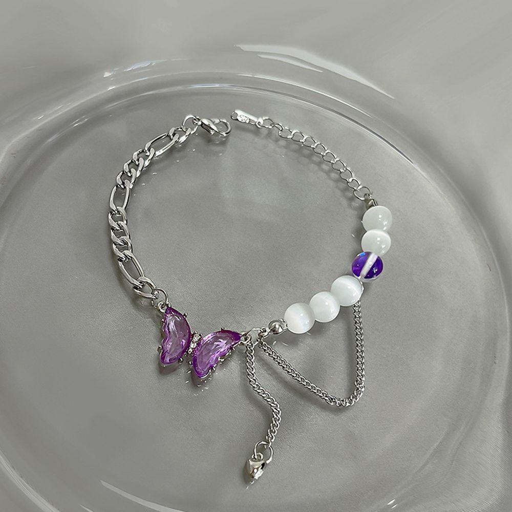 Vòng Tay Chuỗi Hạt Mặt Hình Bướm Màu Tím Thanh Lịch Cho Nữ