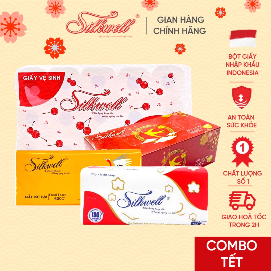 Combo Khăn giấy, giấy vệ sinh Tết Silkwell tiện lợi, siêu tiết kiệm