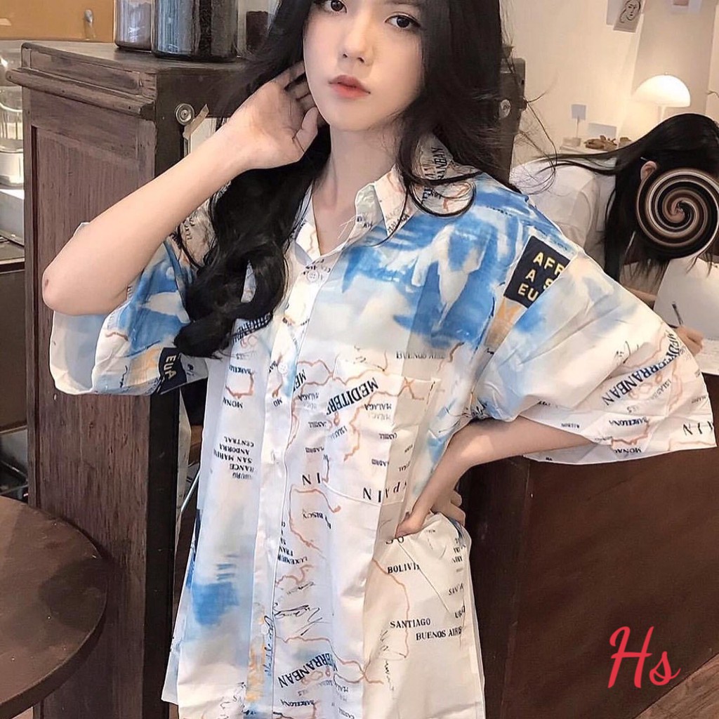 Áo Sơ Mi In Tên Nước Unisex 🦋 Áo Somi Cộc Tay Nam Nữ Dáng Rộng 🦋