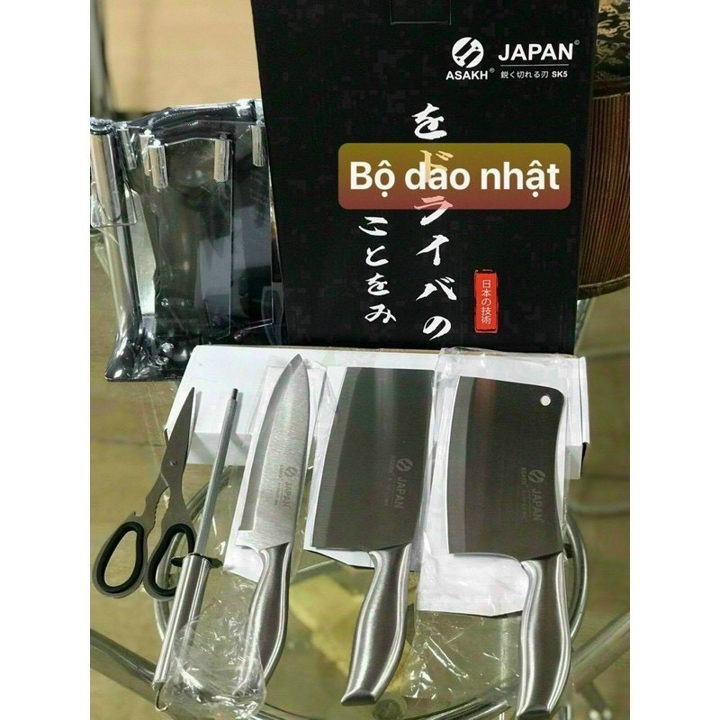 BỘ DAO NHẬT INOX 6 MÓN NHÀ BẾP CAO CẤP KÈM KHAY ĐỰNG