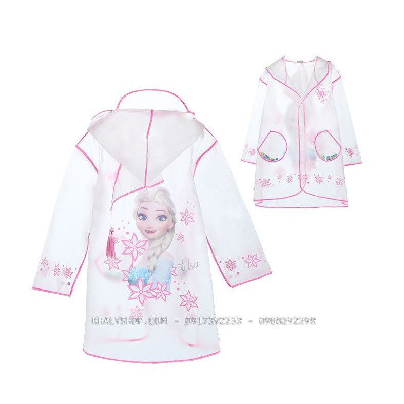 Áo mưa trong suốt hình công chúa Frozen Elsa và Anna màu hồng cho bé gái còn size (S,M,L,XL) - 98P4NDF19179QH