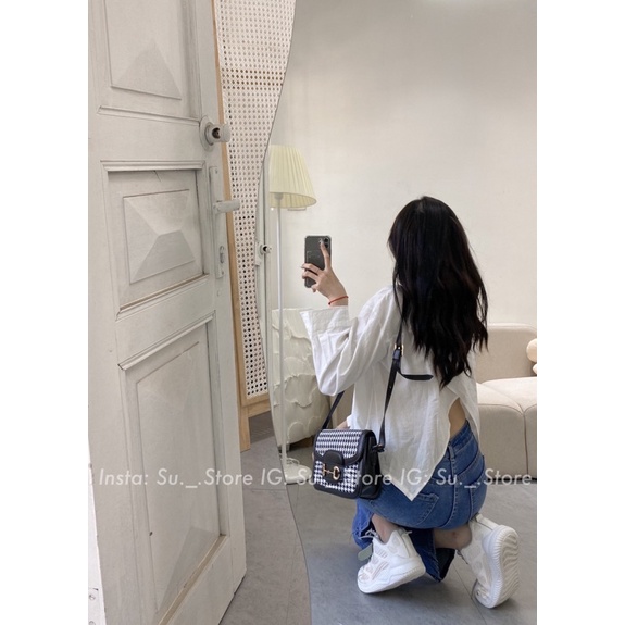 Áo sơ mi thô đũi dáng ngắn lưng xẻ vạt A2256 SUSTORE