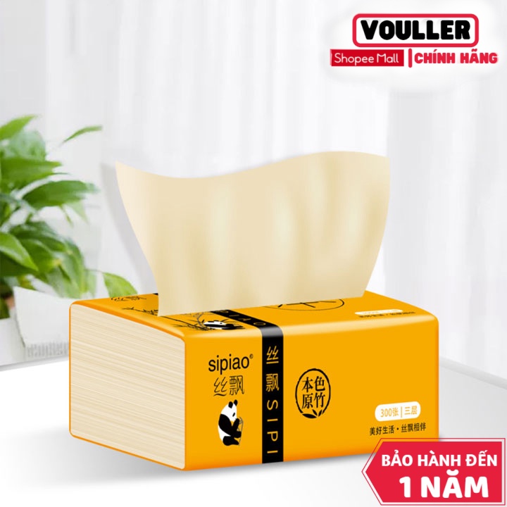 Combo 30 Gói Giấy Ăn Vouller Than Tre Gấu Trúc Bịch 300 Tờ, Thiết Kế 3 Lớp Siêu Dai,Siêu Mềm Mại, Không Chất Tẩy Trắng