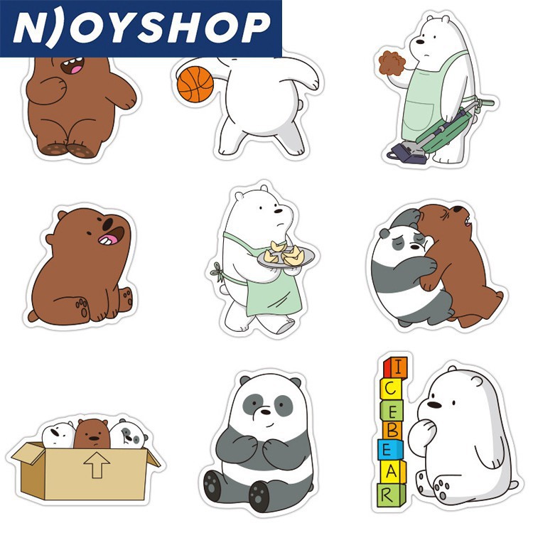 SET 50 MIẾNG STICKER 3 CHÚ GẤU WE BARE BEAR CHỐNG NƯỚC DÁN NÓN BẢO HIỂM, LAPTOP, VALI, TỦ, BÀN HỌC, XE MÁY