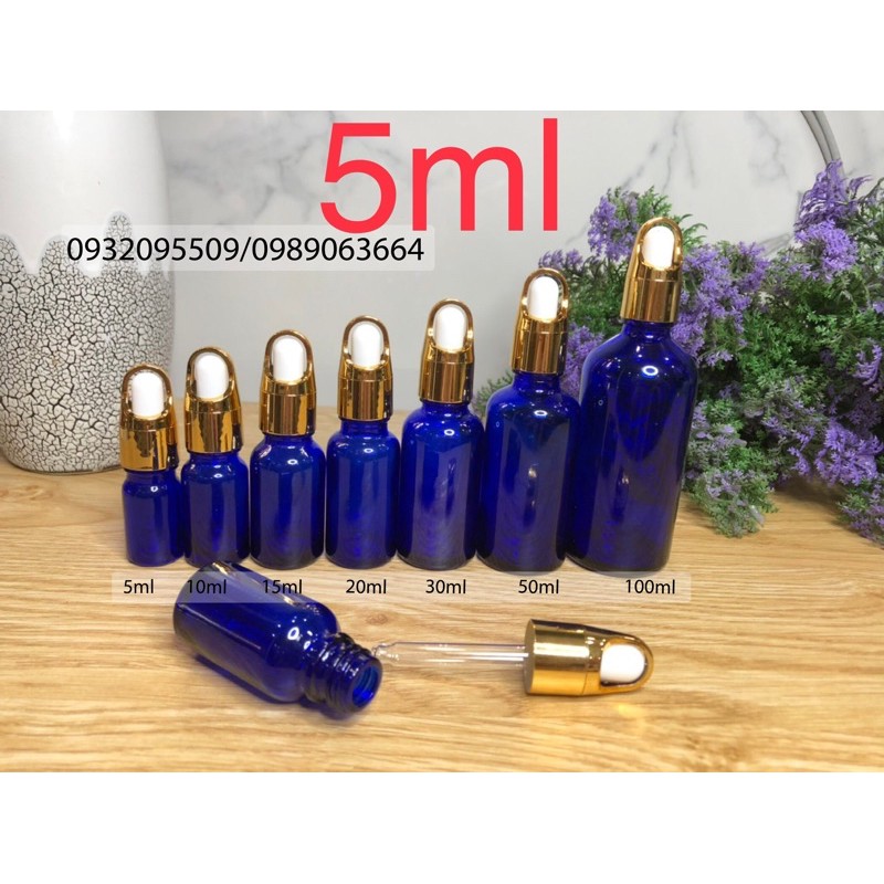 10 lọ chai 5ml xanh dương đựng serum mỹ phẩm tinh dầu