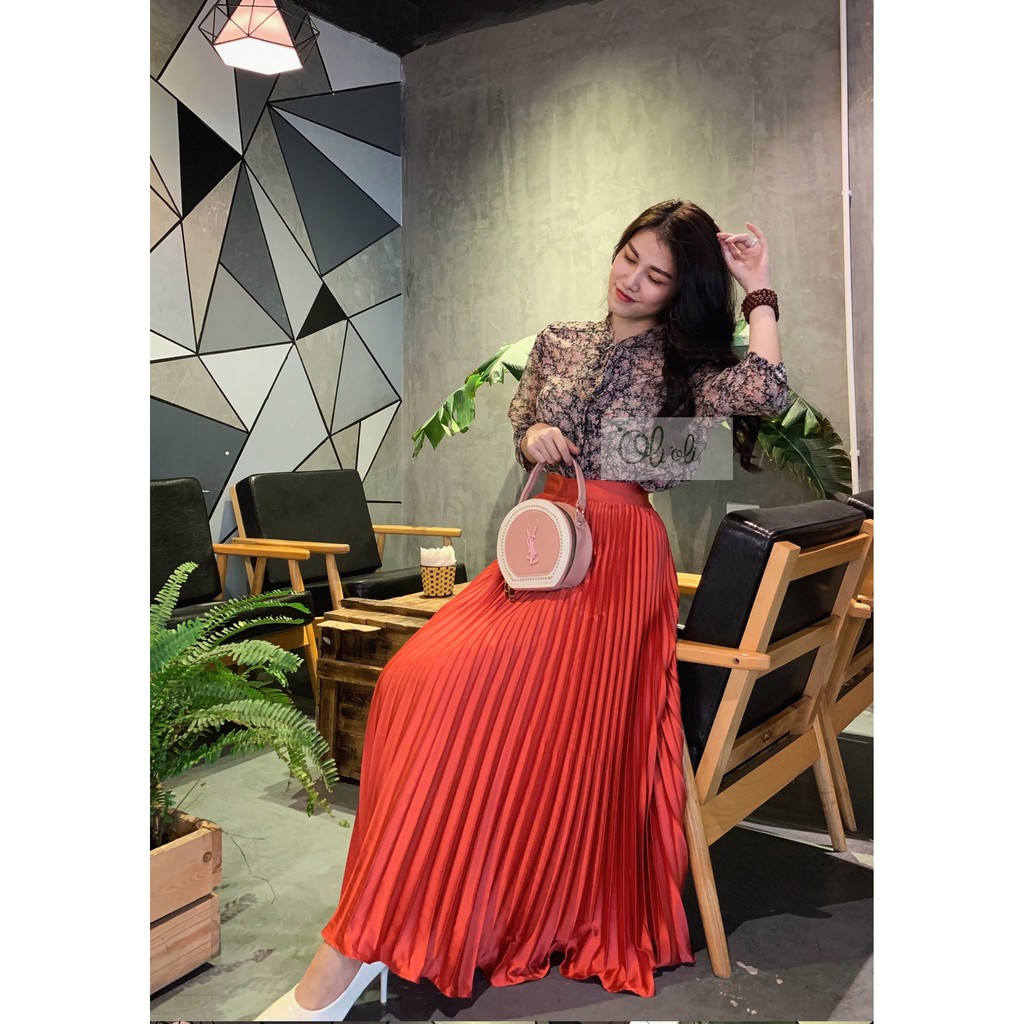 Chân váy xếp ly Olioli Fashion (Dáng maxi, chất liệu lụa Satin) | BigBuy360 - bigbuy360.vn