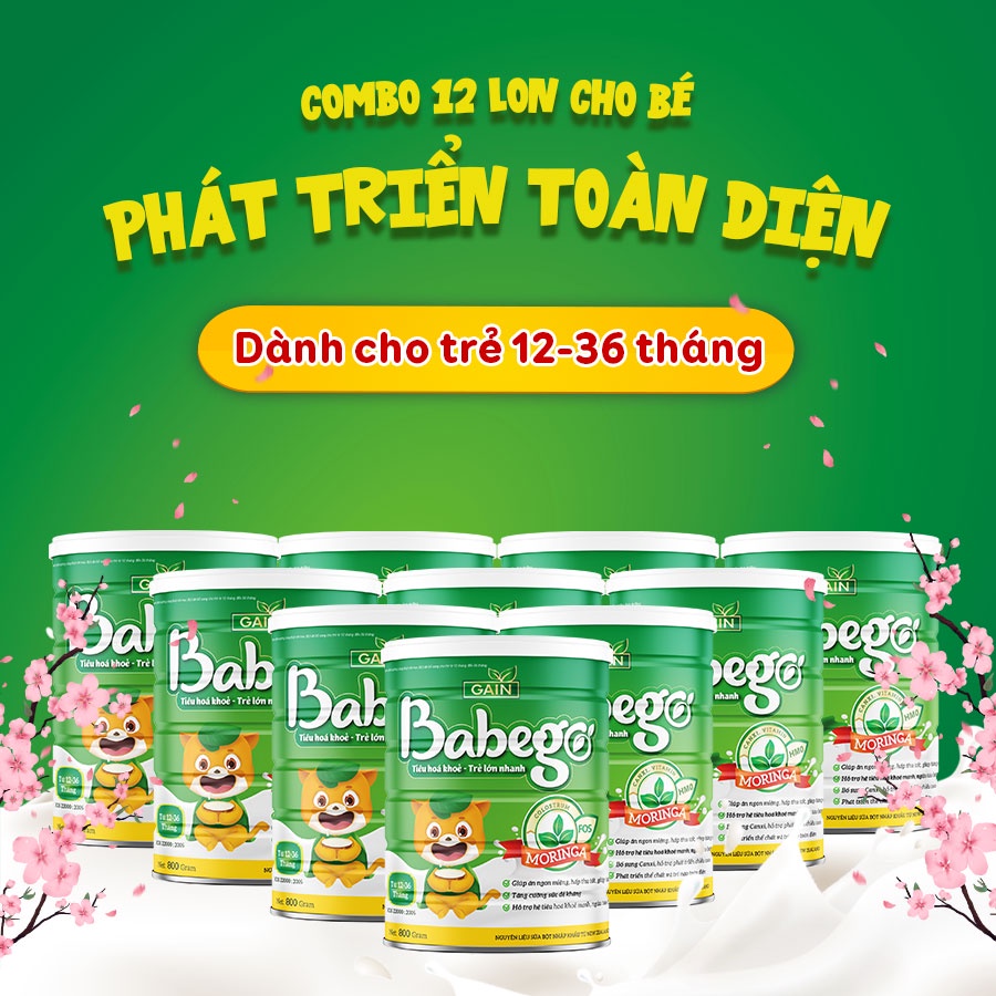Combo 12 lon sữa công thức Babego 12-36 tháng 800g/lon