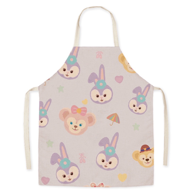 Tạp dề vải lanh không tay in hình thỏ hoạt hình dễ thương kiểu dáng cho người lớn và trẻ em