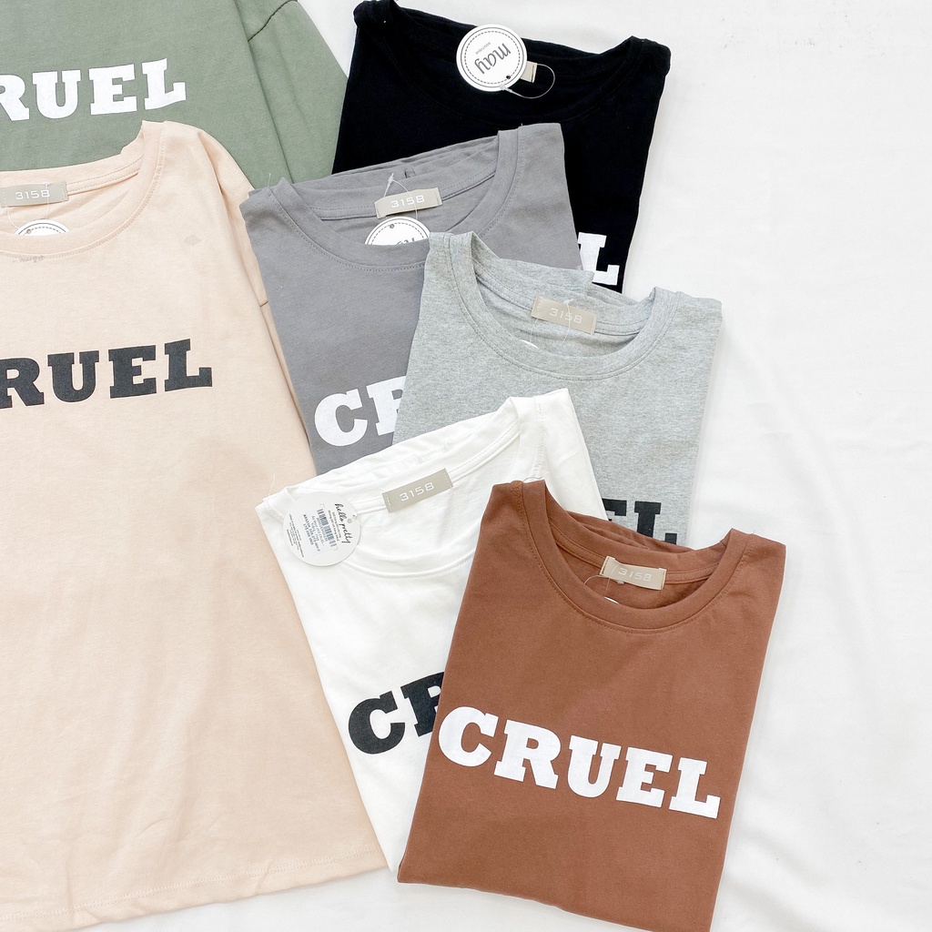 [HÀNG CÓ SẴN] Áo thun dài tay May Boutique áo phông  Freesize in chữ CRUEL màu Ghi  ABS21H_109.072 | BigBuy360 - bigbuy360.vn