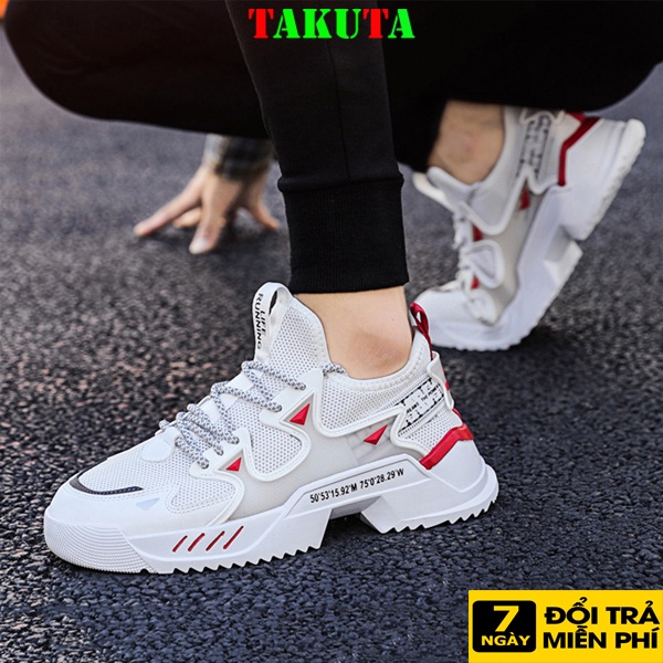 Giày Sneaker Nam thể thao màu trắng cổ cao cho học sinh phong cách Hàn Quốc TAKUTA mã V28R