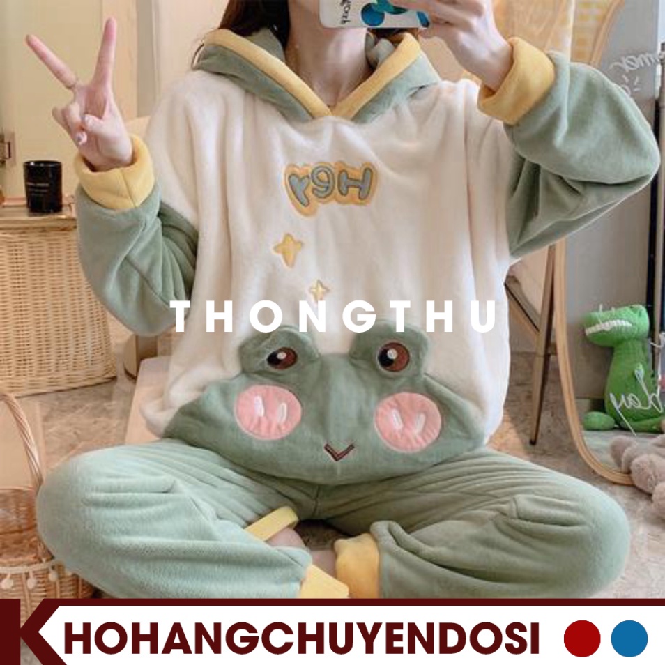 Bộ đồ ngủ mùa đông lông cừu ếch xanh cute ,đồ mặc nhà cho nữ siêu ấm | BigBuy360 - bigbuy360.vn