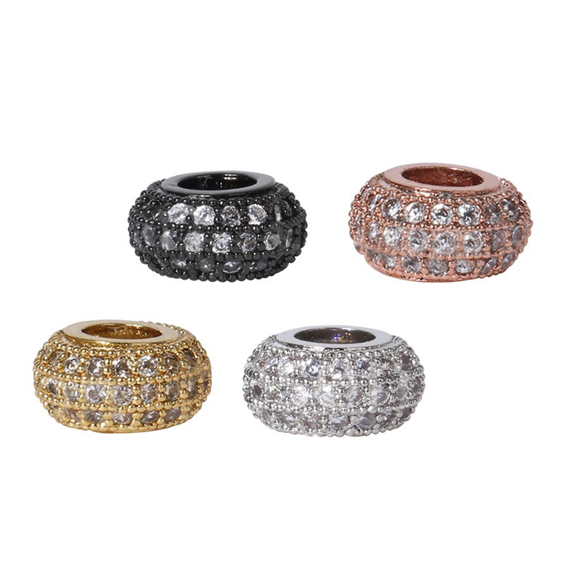 Đệm Tròn Dẹt Đính Đá - Charm Phụ Kiện Vòng Tay Phong Thuỷ Trang Sức Nam, Nữ Kim Loại Đồng Zircon